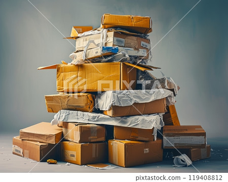 Forgotten and Undelivered Parcels and boxes Piled Up 119408812