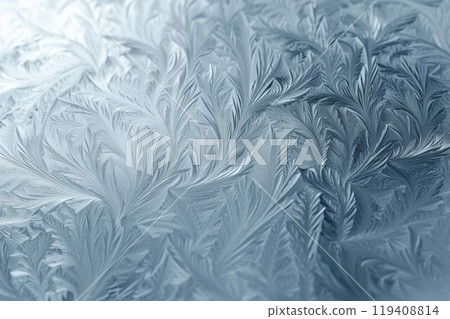 winter Frost on Glass Texture close up with Intricate Patterns 119408814