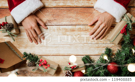 Christmas Background with Santa Claus Hands Christmas Background with Santa Claus Hands 119408885