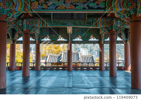 Jinjuseong Fortress traditional pavilion at autumn in Jinju, Korea Jinjuseong Fortress traditional pavilion at autumn in Jinju, Korea 119409073