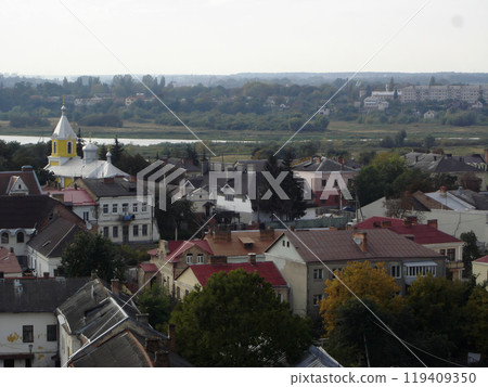 Lutsk Ukraine - September 27, 2008 Cityscape of rooftops and Styr river Lutsk Ukraine - September 27, 2008 Cityscape of rooftops and Styr river 119409350
