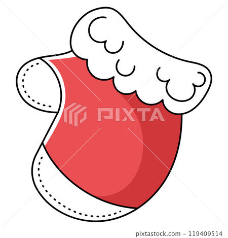 Red Christmas stocking with white fluffy trim, Vector Red Christmas stocking with white fluffy trim, Vector 119409514