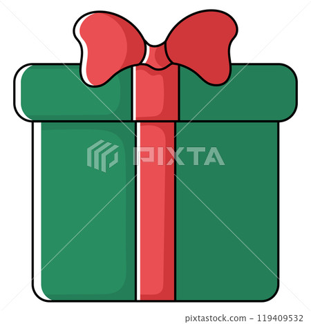 Green Christmas gift box with red bow, Vector 119409532