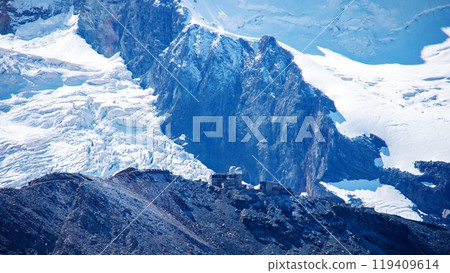 Distant view of Gornergrat from the Rothorn, Zermatt, Switzerland 119409614