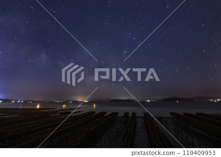 瀨戶內的冬季星空:瀨戶內海上空升起的銀河,兩旁都是牡蠣架 瀨戶內的冬季星空:瀨戶內海上空升起的銀河,兩旁都是牡蠣架 119409953