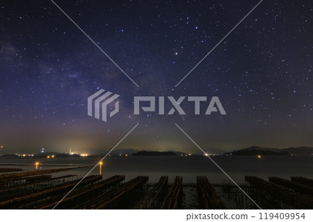 瀨戶內的冬季星空:瀨戶內海上空升起的銀河,兩旁都是牡蠣架 瀨戶內的冬季星空:瀨戶內海上空升起的銀河,兩旁都是牡蠣架 119409954
