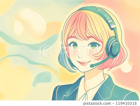 Image of a female operator working with a headset Image of a female operator working with a headset 119410318