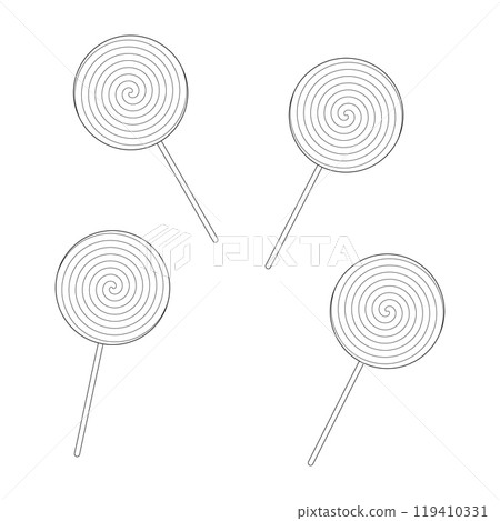 Spiral lollipop illustration for Halloween coloring page. Fun and simple candy design perfect for childrens activities. 119410331