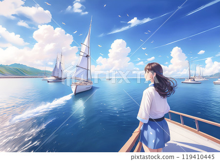 Image of a girl watching a yacht 119410445