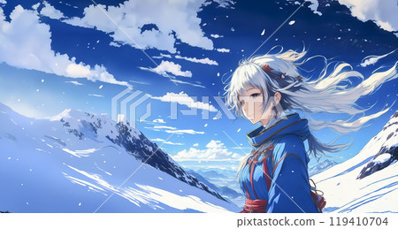 冬天看雪山的女人 119410704