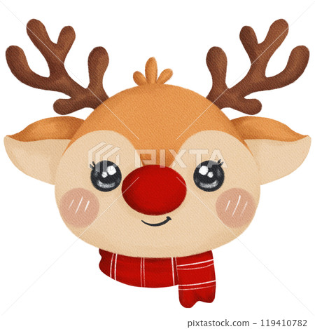 Retro Christmas Reindeer with Vintage Scarf - Classic Holiday Design 119410782