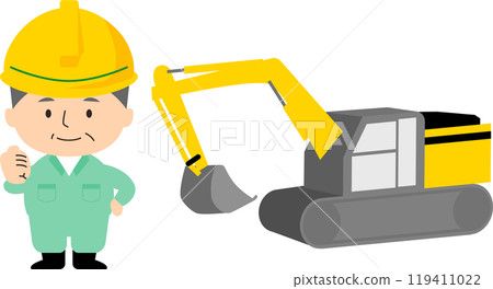 Excavator and senior man 119411022