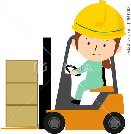 Female worker driving a forklift 119411023