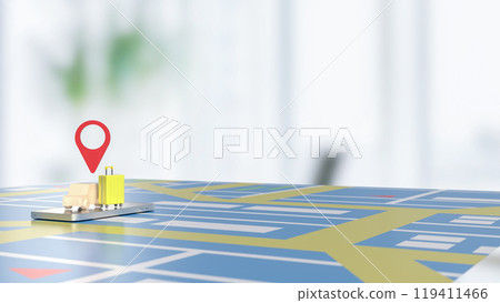 The Car and check point on mobile phone for travel or applications concept 3d rendering. 119411466