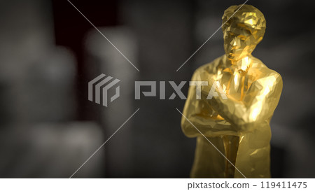 The gold business man stand on cube stone on black background  3d rendering. 119411475