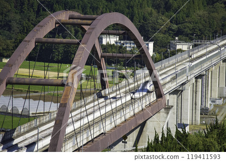 Linear Shinkansen running on a railway bridge 119411593