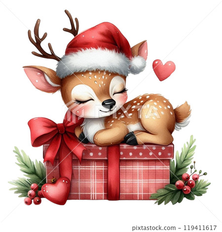 Cute animals tied with bows Clipart Watercolor  119411617