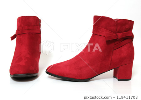 Red Velvet Ankle Boots For Women on White Background Red Velvet Ankle Boots For Women on White Background 119411708