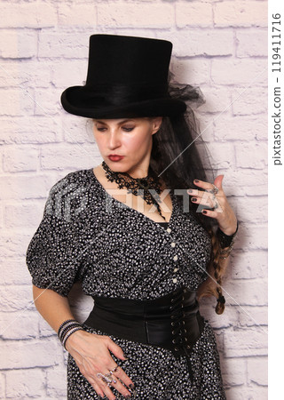 Woman Wearing Vintage Style Fashion. Victorian Steampunk Style 119411716