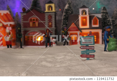 Winter Christmas Village With Snow and Lights 119411732
