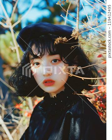 Analog photo style fashion portrait of an Asian woman 119412495