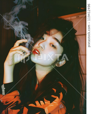 Analog photo style fashion portrait of an Asian woman Analog photo style fashion portrait of an Asian woman 119412496