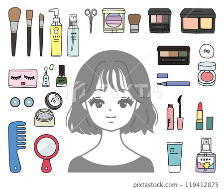 Illustration set of women and makeup products 119412875