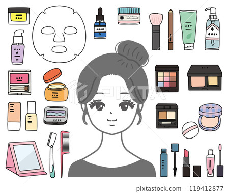 Woman and beauty item illustration set 119412877