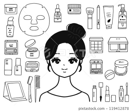 婦女與美容用品插圖集線描 119412878