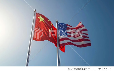 Two flags symbolizing U.S.-China relations 119413598