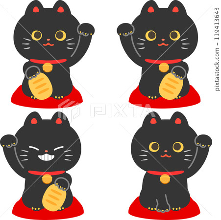 花俏的黑色招財貓插圖集 119413643