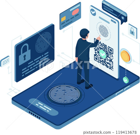 Isometric Biometric Payment with Fingerprint on Smartphone Isometric Biometric Payment with Fingerprint on Smartphone 119413678