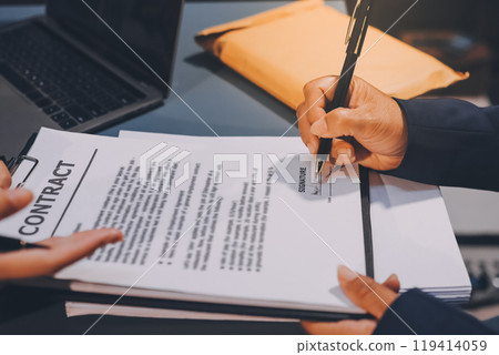 Judge gavel with Justice lawyers having team meeting at law firm background. Concepts of Law and Legal services. Judge gavel with Justice lawyers having team meeting at law firm background. Concepts of Law and Legal services. 119414059