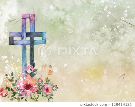 被花包圍的水彩十字架的奇妙藝術 被花包圍的水彩十字架的奇妙藝術 119414125