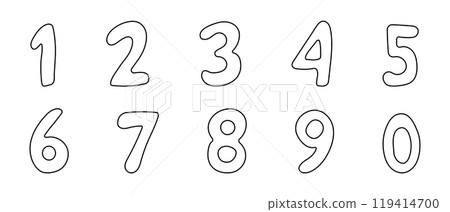 Doodle number, set numeric outline comic figure. 1 to 0 hand drawn numbers. Sketch marker stroke. 119414700