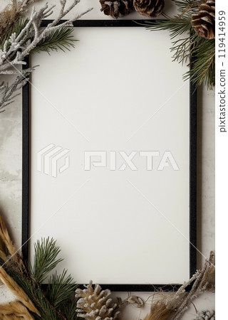 Frame decorated with Christmas ornaments and blank copy space 119414959