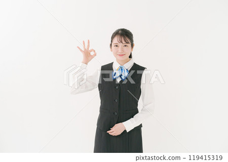 A woman in uniform doing a recommended pose 119415319