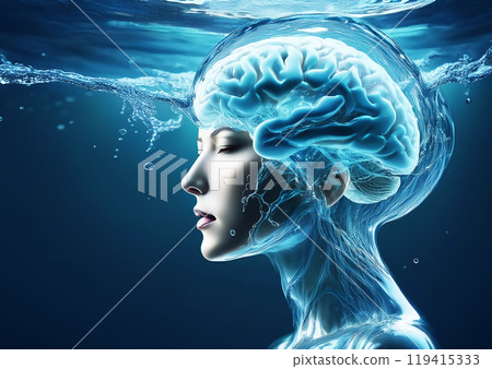 Abstract brain floating in water 119415333