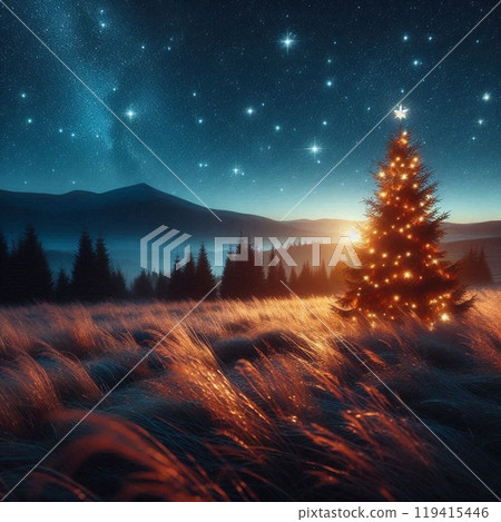 聖誕樹草原夜空 119415446