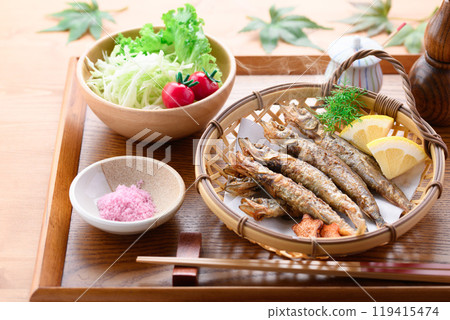 Deep-fried shrimp shishamo 119415474