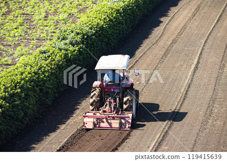 Farm work with a tiller tractor Farm work with a tiller tractor 119415639