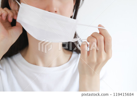 Woman wearing a mask Infection prevention measures Woman wearing a mask Infection prevention measures 119415684