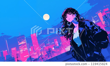 夜城裡的時尚動漫風格女孩 119415824