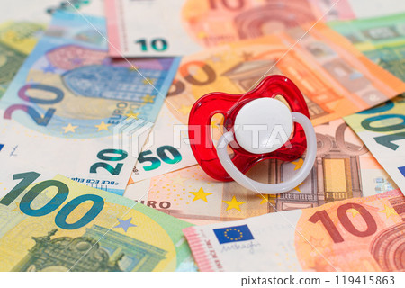 Baby Pacifier on the Euro Banknotes Baby Pacifier on the Euro Banknotes 119415863