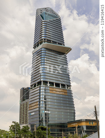 Architecture exterior of KingBridge tower with sky background in the city of Bangkok. 119416415