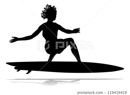 Woman Surfer Surfboard Female Surfer Silhouette Woman Surfer Surfboard Female Surfer Silhouette 119416428