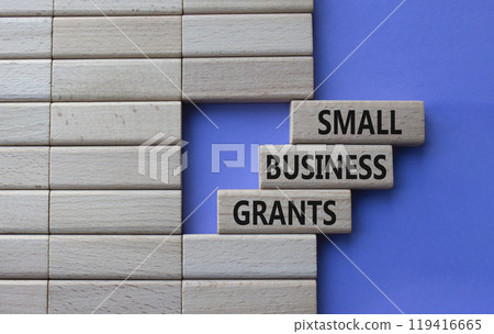 Small Business Grants symbol. Concept words Small Business Grants on wooden blocks. Beautiful purple background. Business and Small Business Grants concept. Copy space Small Business Grants symbol. Concept words Small Business Grants on wooden blocks. Beautiful purple background. Business and Small Business Grants concept. Copy space 119416665