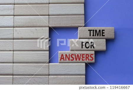 Time for Answers symbol. Concept words Time for Answers on wooden blocks. Beautiful purple background. Business and Time for Answers concept. Copy space. Time for Answers symbol. Concept words Time for Answers on wooden blocks. Beautiful purple background. Business and Time for Answers concept. Copy space. 119416667