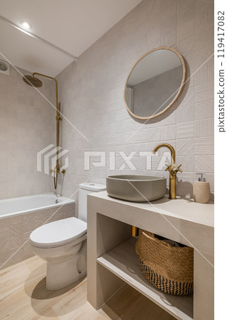 Explore Innovative Modern Bathroom Designs Featuring Luxurious Gold Fixtures and Natural Elements Explore Innovative Modern Bathroom Designs Featuring Luxurious Gold Fixtures and Natural Elements 119417082