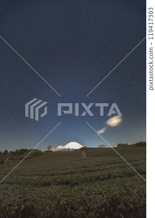 Mount Fuji and the starry sky from the tea fields of Imamiya 119417303